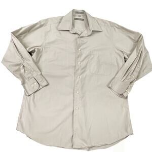 Geoffrey Beene Peached Cotton Button Up Dress Career Shirt Large 16.5 32/33 Beig